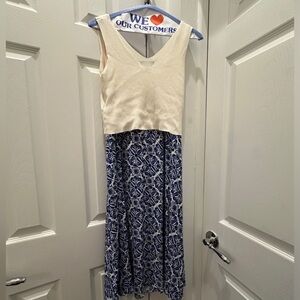 Seraphine Maternity & Nursing Blue & White Midi Dress